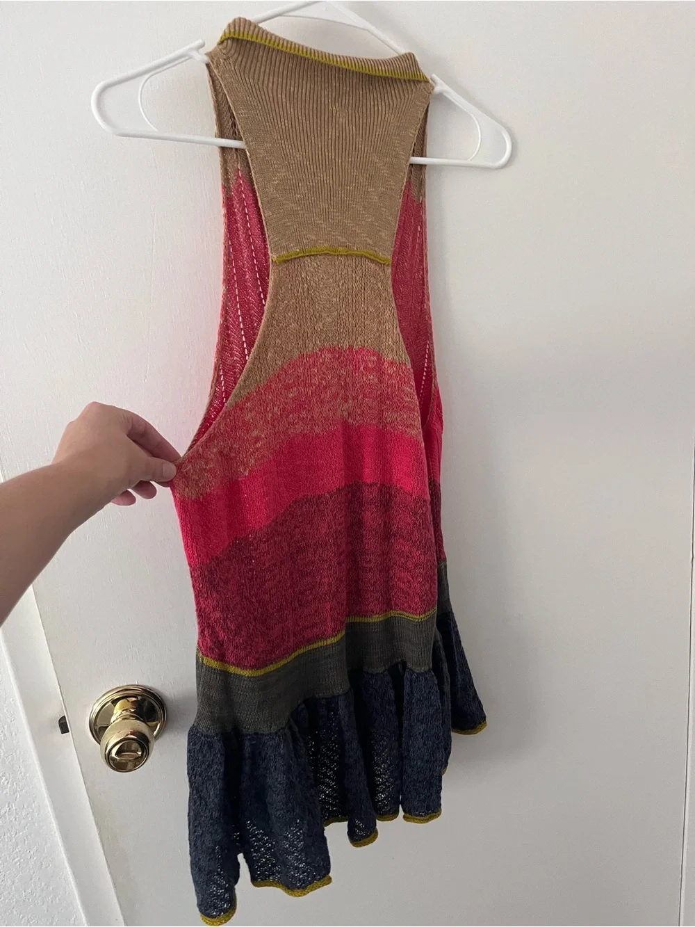 Free People Peplum Polo Knit Sweater Multicolor Sleeveless Boho XS